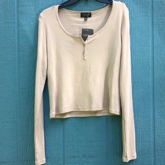 NWT Top Shop Cream Button Down Long Sleeve Top 10 - Picture 5 of 8